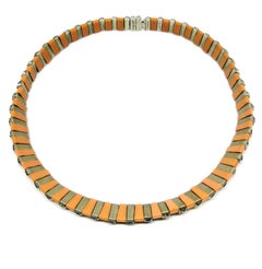 D.R.G.M soft salmon pink Bakelite and paste necklace, Germany 1930s