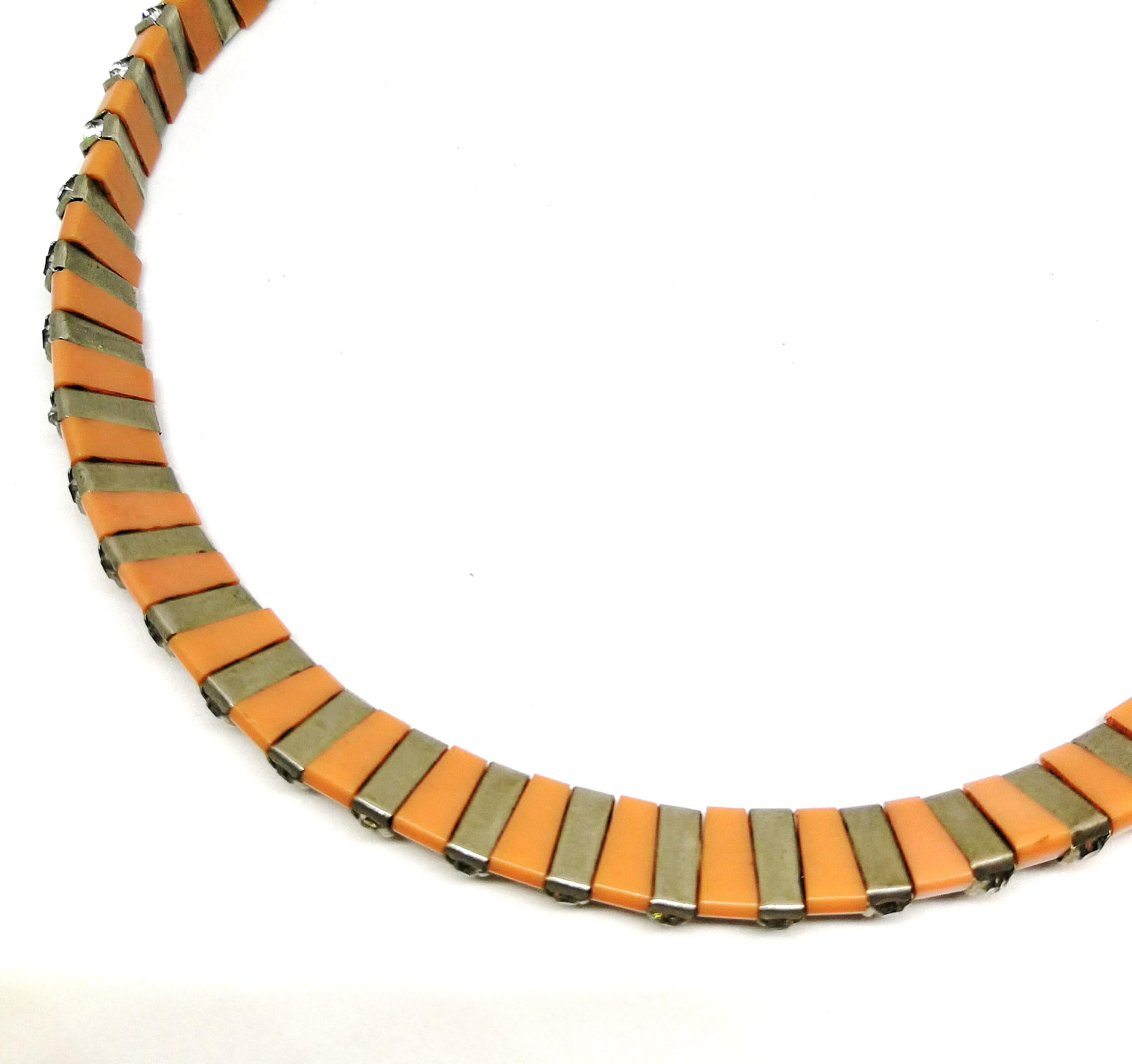 D.R.G.M soft salmon pink Bakelite and paste necklace, Germany 1930s 3