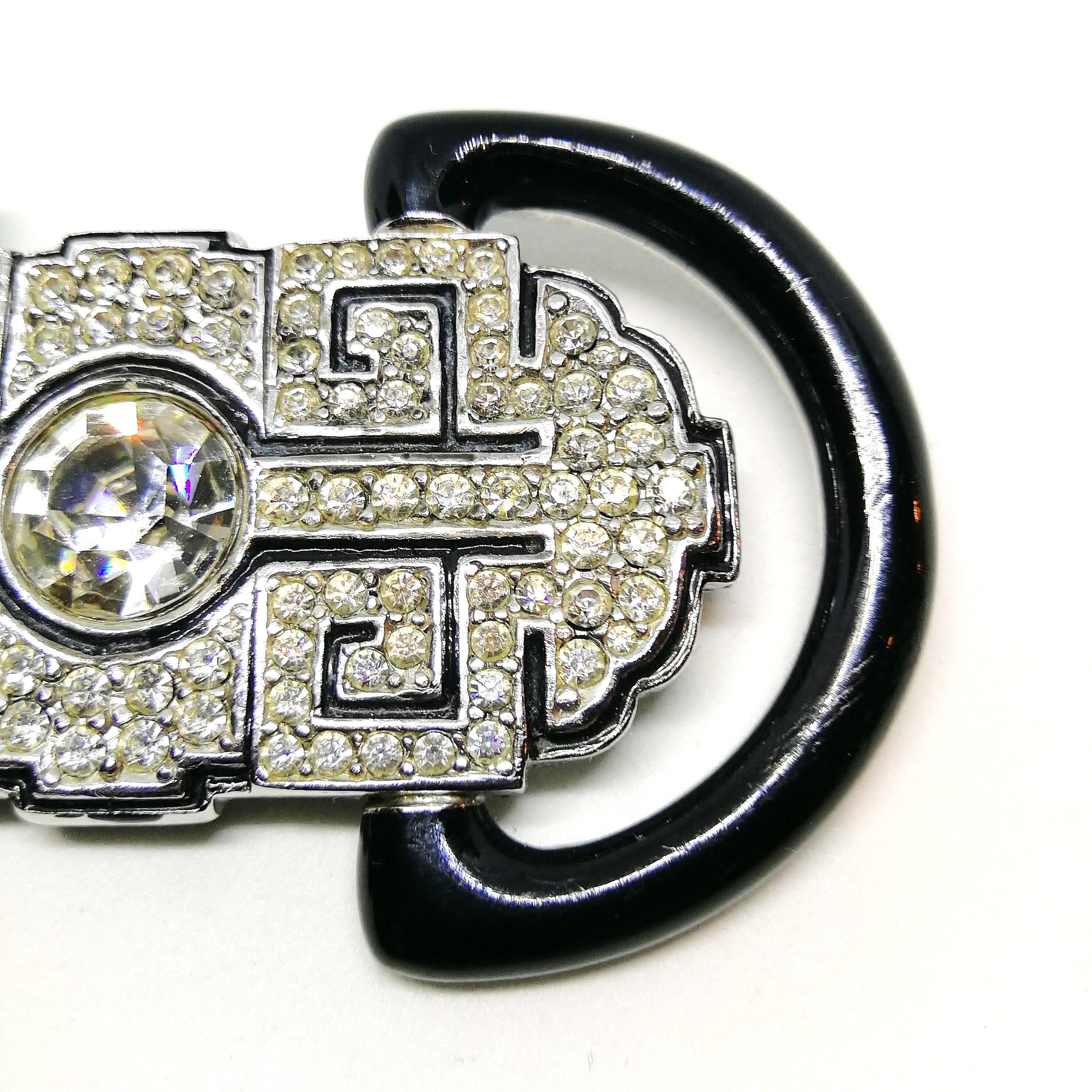 Art Deco style paste and enamel brooch, Ciner, USA, 1990s In Good Condition For Sale In Greyabbey, County Down