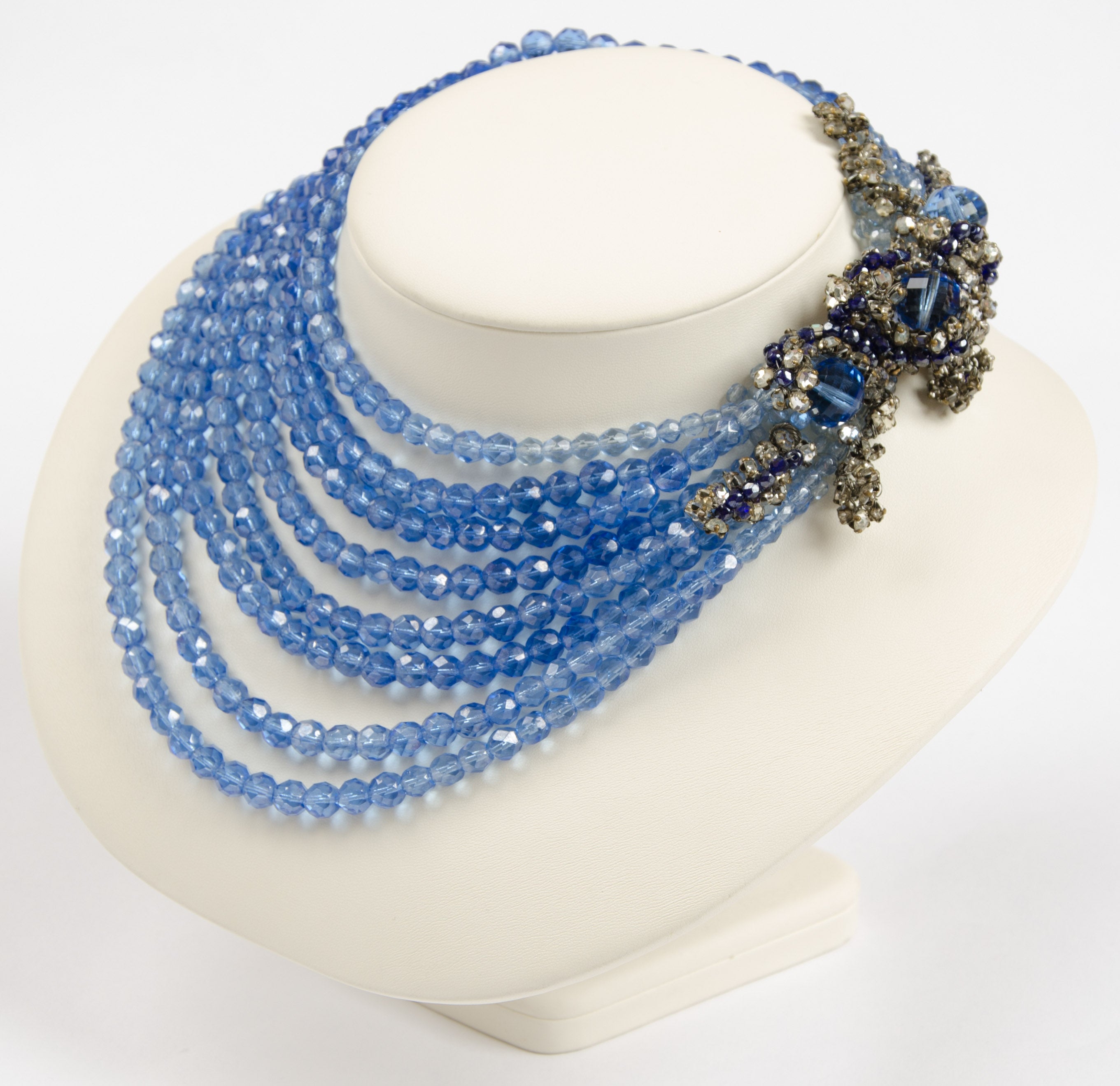Bead Impressive crystal multi row necklace with dynamic clasp, Coppola e Toppo, 1950s
