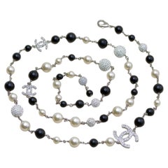 Chanel CC Faux Pearl and Crystals Sautoir Long Necklace