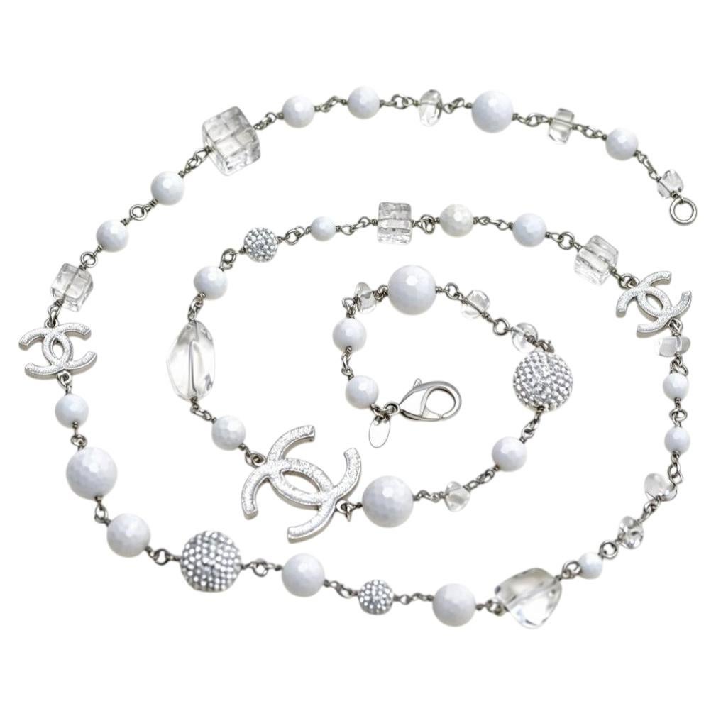 Chanel CC Crystal Faux Pearl & Cube Long Necklace For Sale