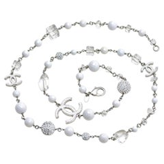 Chanel CC Crystal Faux Pearl & Cube Long Necklace