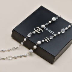 Chanel CC Crystal Faux Pearl & Cube Long Necklace