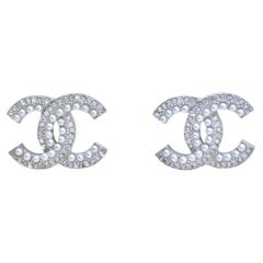 Chanel CC Faux Pearls Crystal Stud Earrings