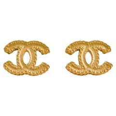 Chanel CC Logo Gold Tone Stud Earrings