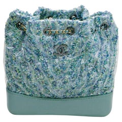 Chanel Gabrielle Small Backpack Green Tweed Calfskin Quilted