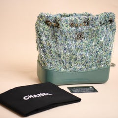 Chanel Gabrielle Small Backpack Green Tweed Calfskin Quilted