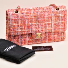 Chanel Double Flap Pink Tweed Quilted Bag