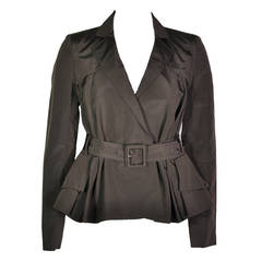 Christian Dior Chocolate Brown Silk-blend Belted Peplum Jacket