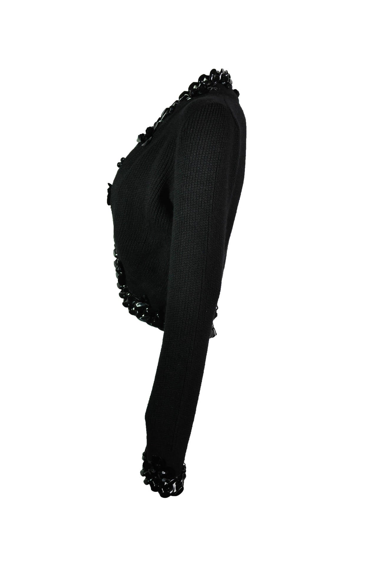 Oscar de la Renta Black Lucite Chain Around Cashmere Cardigan