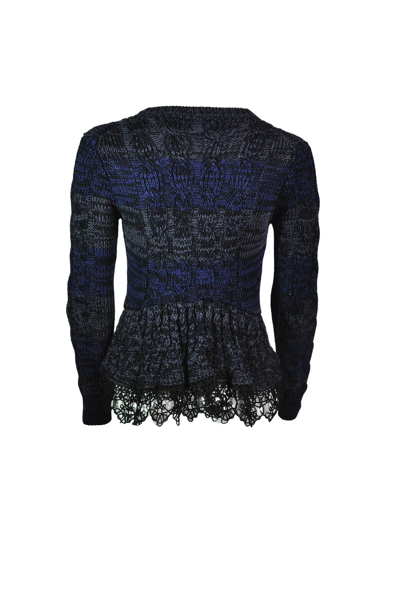 Black Prada Blue & Grey Cable Knit Fitted Cotton Cardigan For Sale