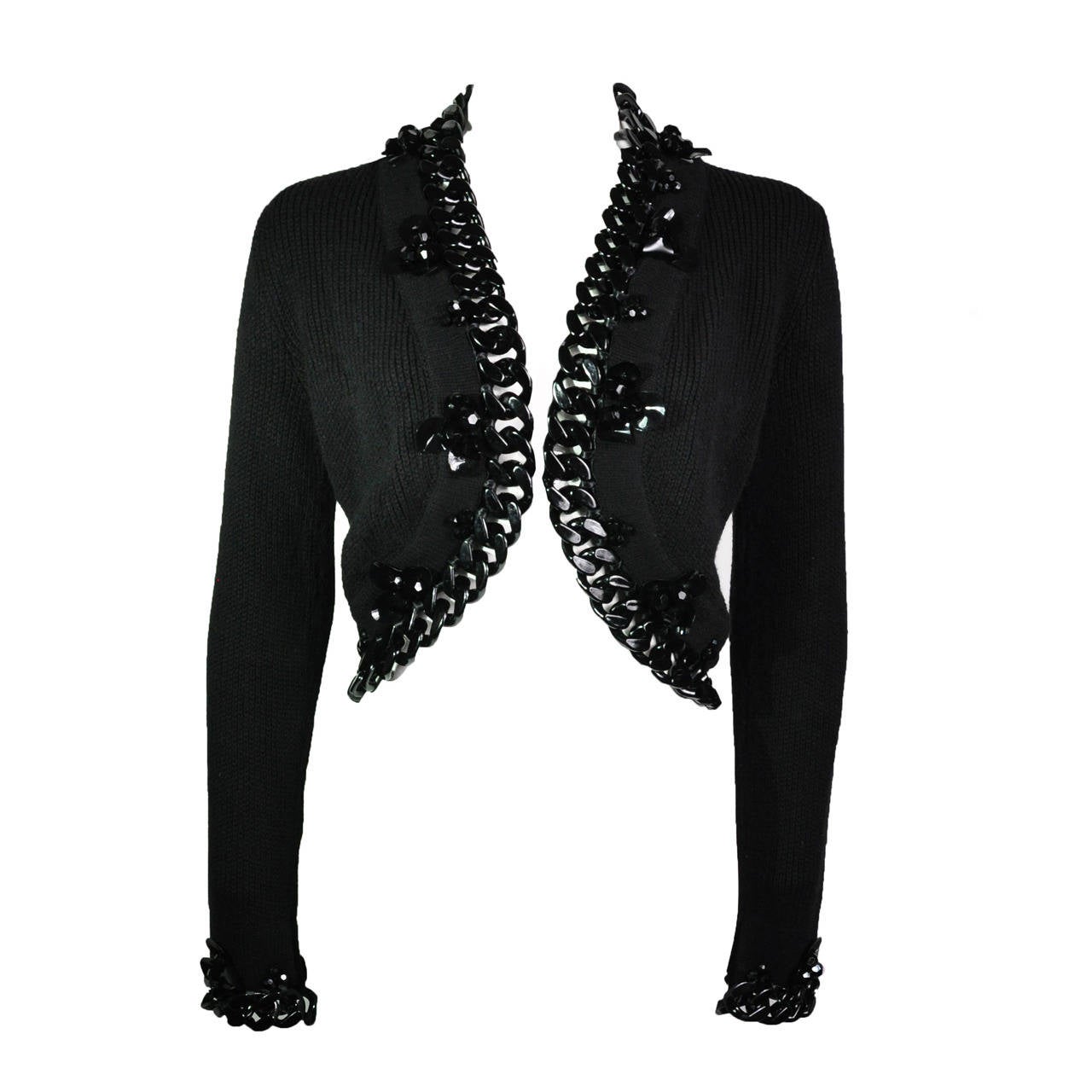 Oscar de la Renta Black Lucite Chain Around Cashmere Cardigan For Sale