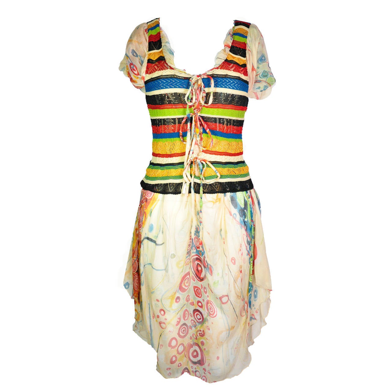 Jean Paul Gaultier Multi-color Knit and Silk Pleasant Dress For Sale