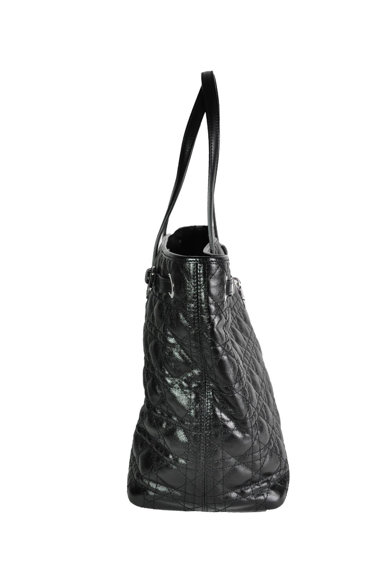 Women's Christian Dior Black Textured Canvas Panarea Tote Bag
