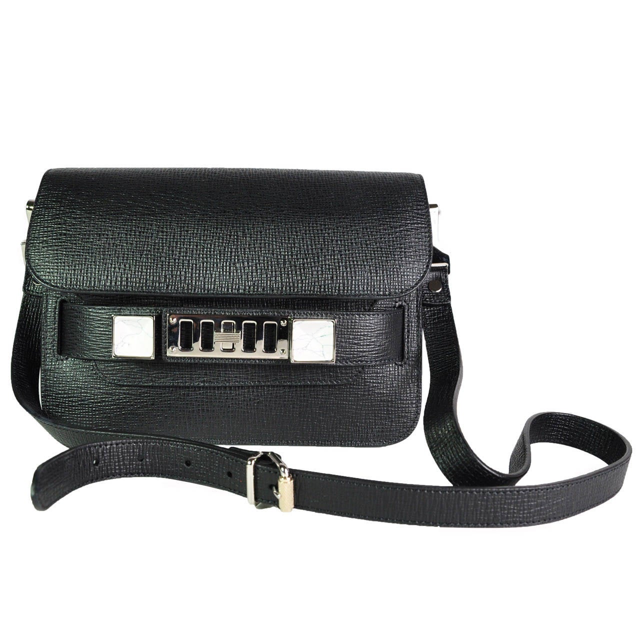 Proenza Schouler Black Textured Leather PS11 Mini Classic Shoulder Bag