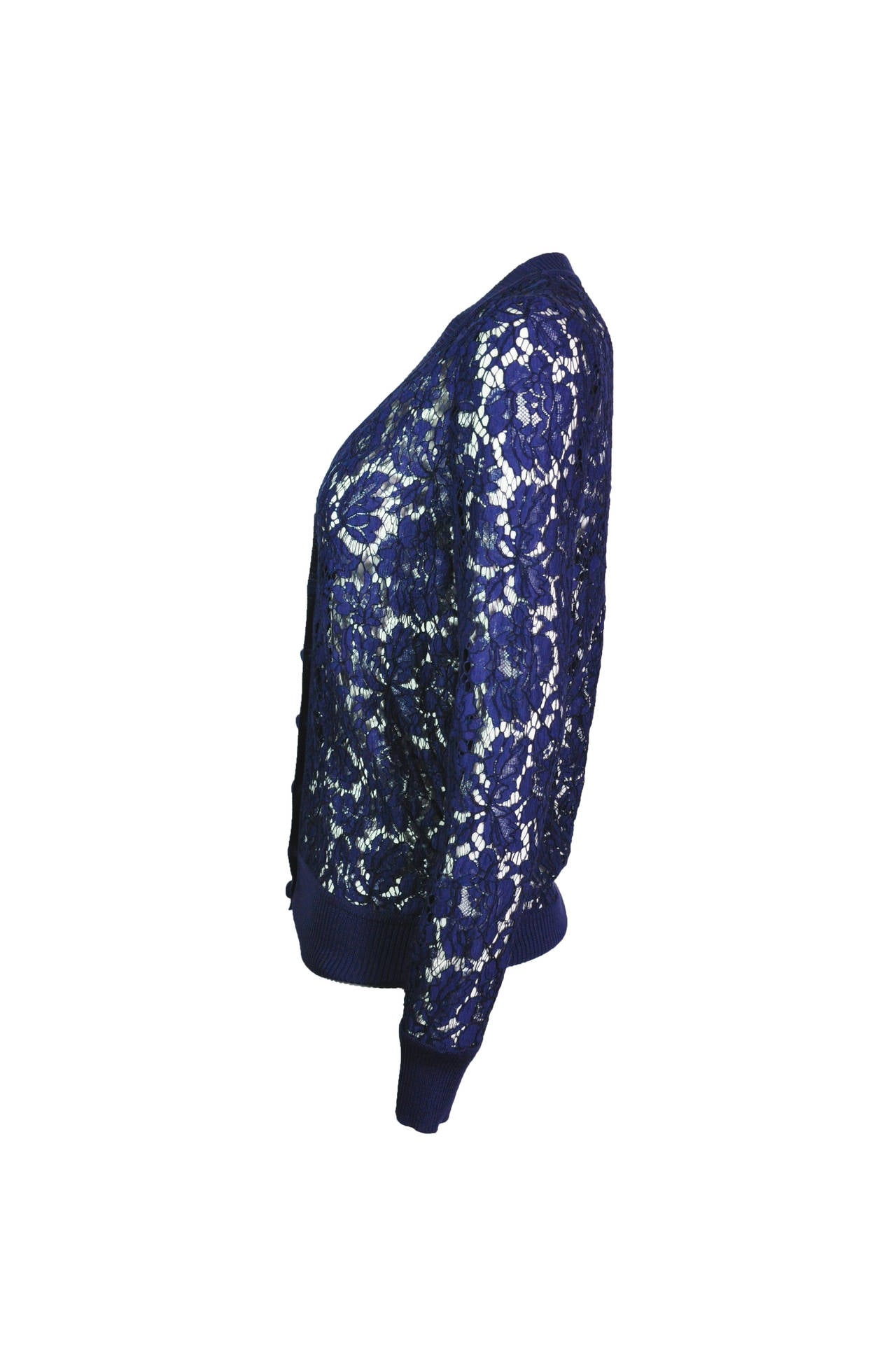 Women's Valentino Navy Cotton Lace Cardigan