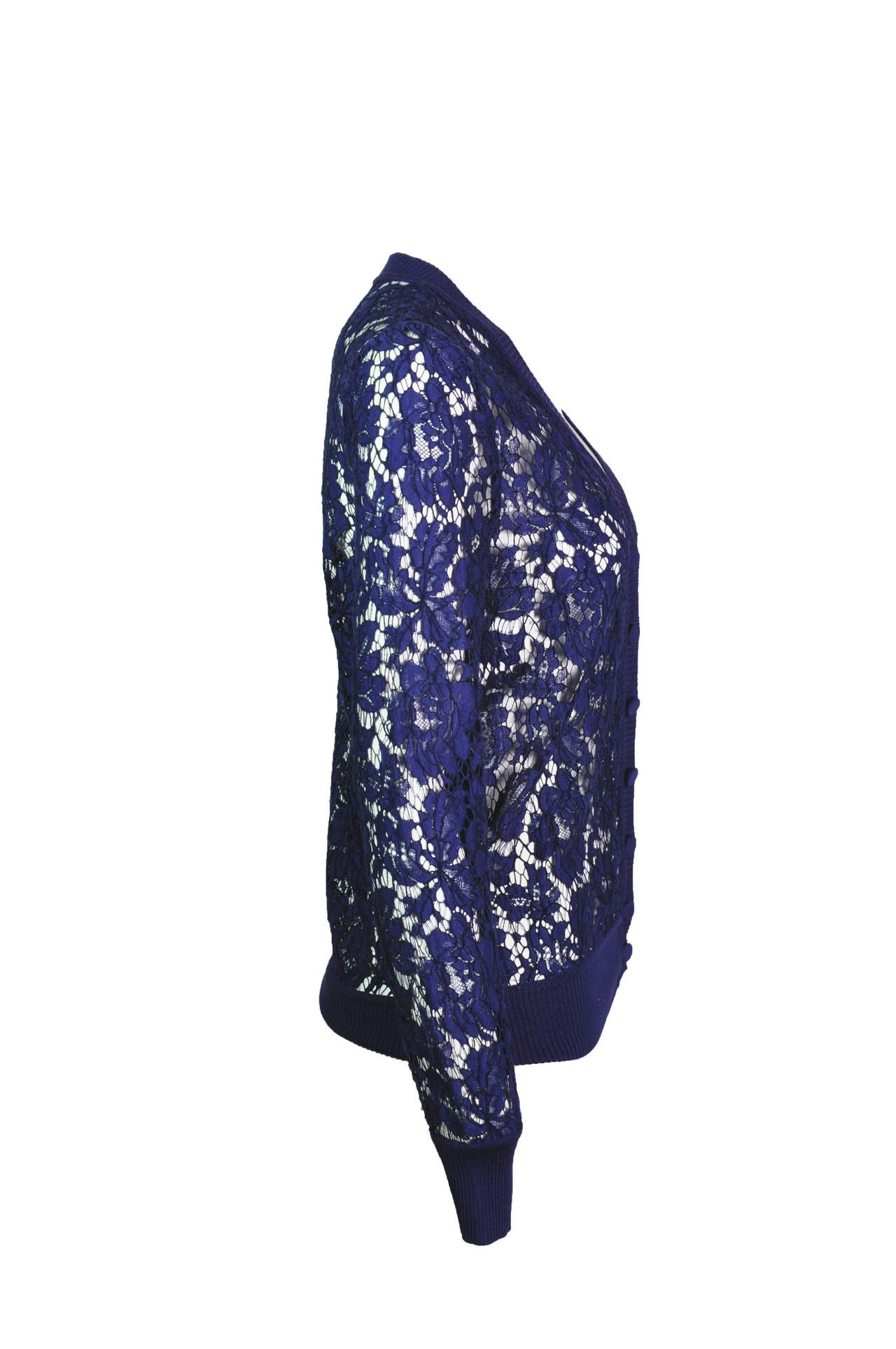 Valentino Navy Cotton Lace Cardigan In New Condition In Hong Kong, Hong Kong