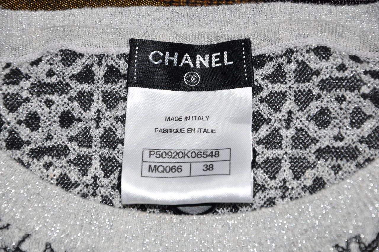 Chanel 2015 Silver-black Jacquard Knit Kimono Sleeves Dress FR38 1