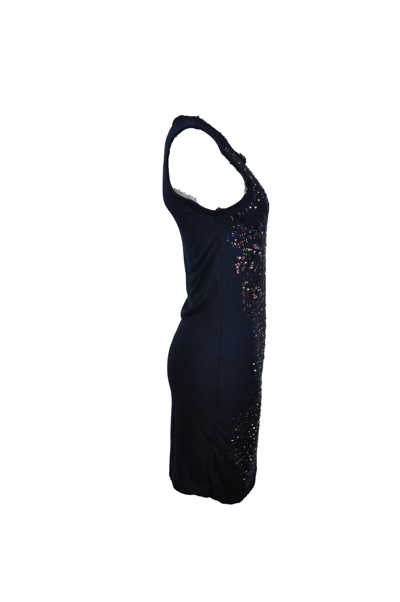 Roberto Cavalli Indigo with Multi-color Crystals Stretch Mini Dress In Excellent Condition For Sale In Hong Kong, Hong Kong
