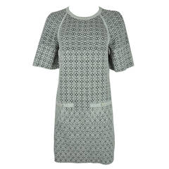 Chanel 2015 Silver-black Jacquard Knit Kimono Sleeves Dress FR38