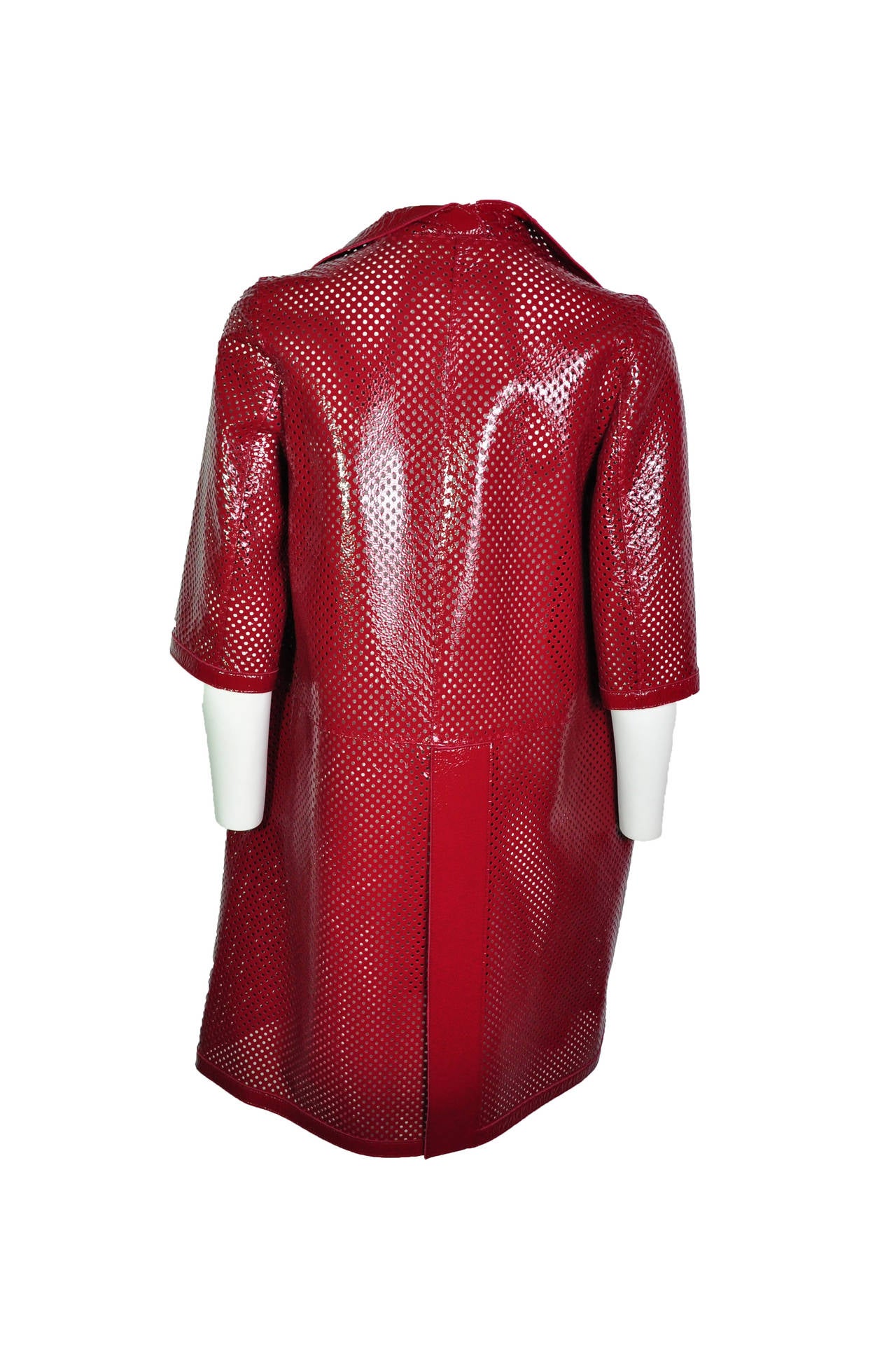 Marni Chili Red Perforated Patent Leather Dust Coat