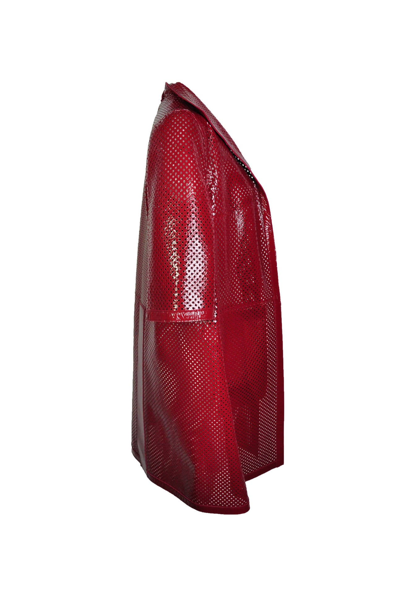 Women's Marni Chili Red Perforated Patent Leather Dust Coat For Sale