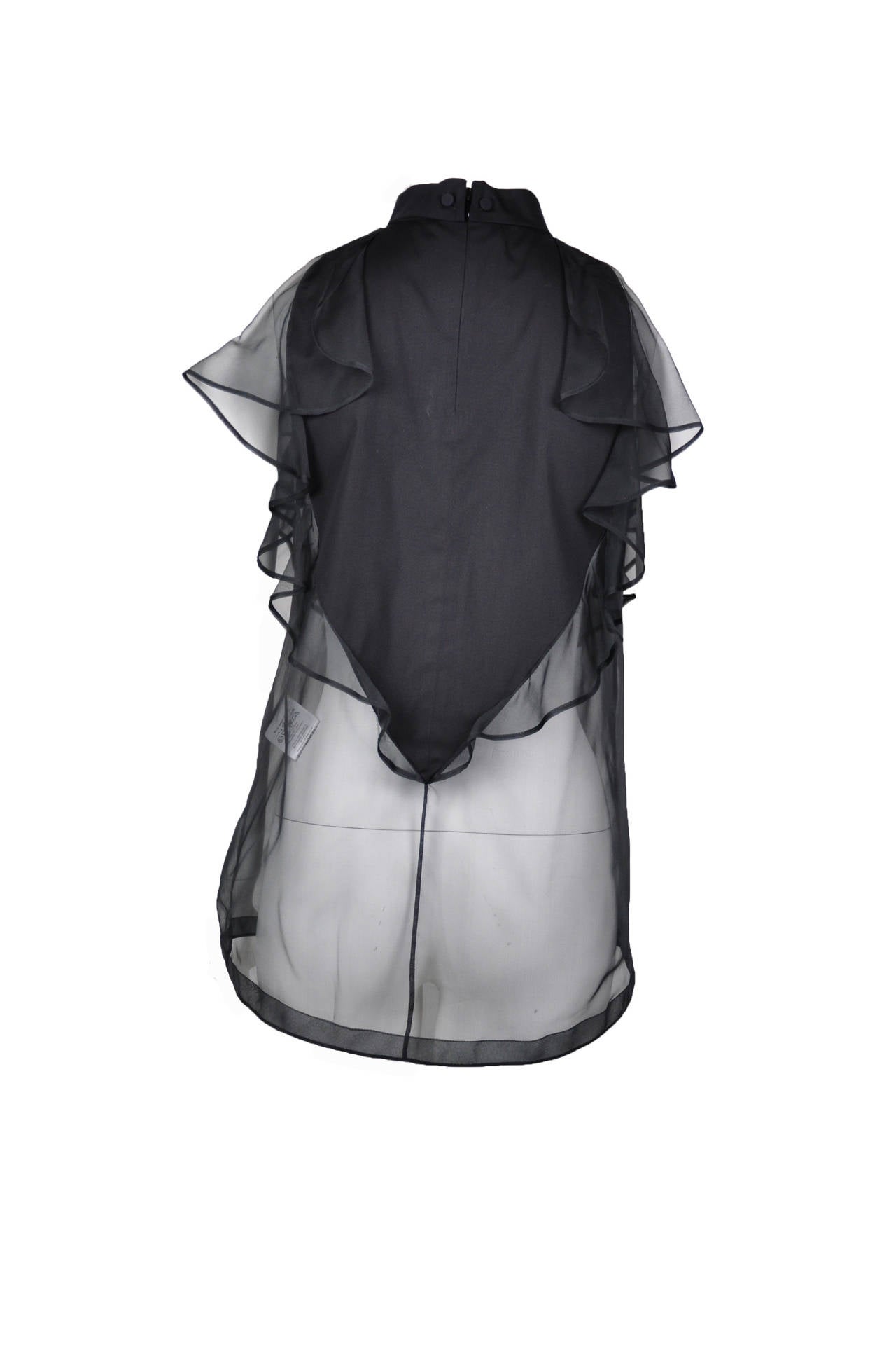Givenchy High Neck Black Ruffled Cotton Sheer Top In New Condition In Hong Kong, Hong Kong