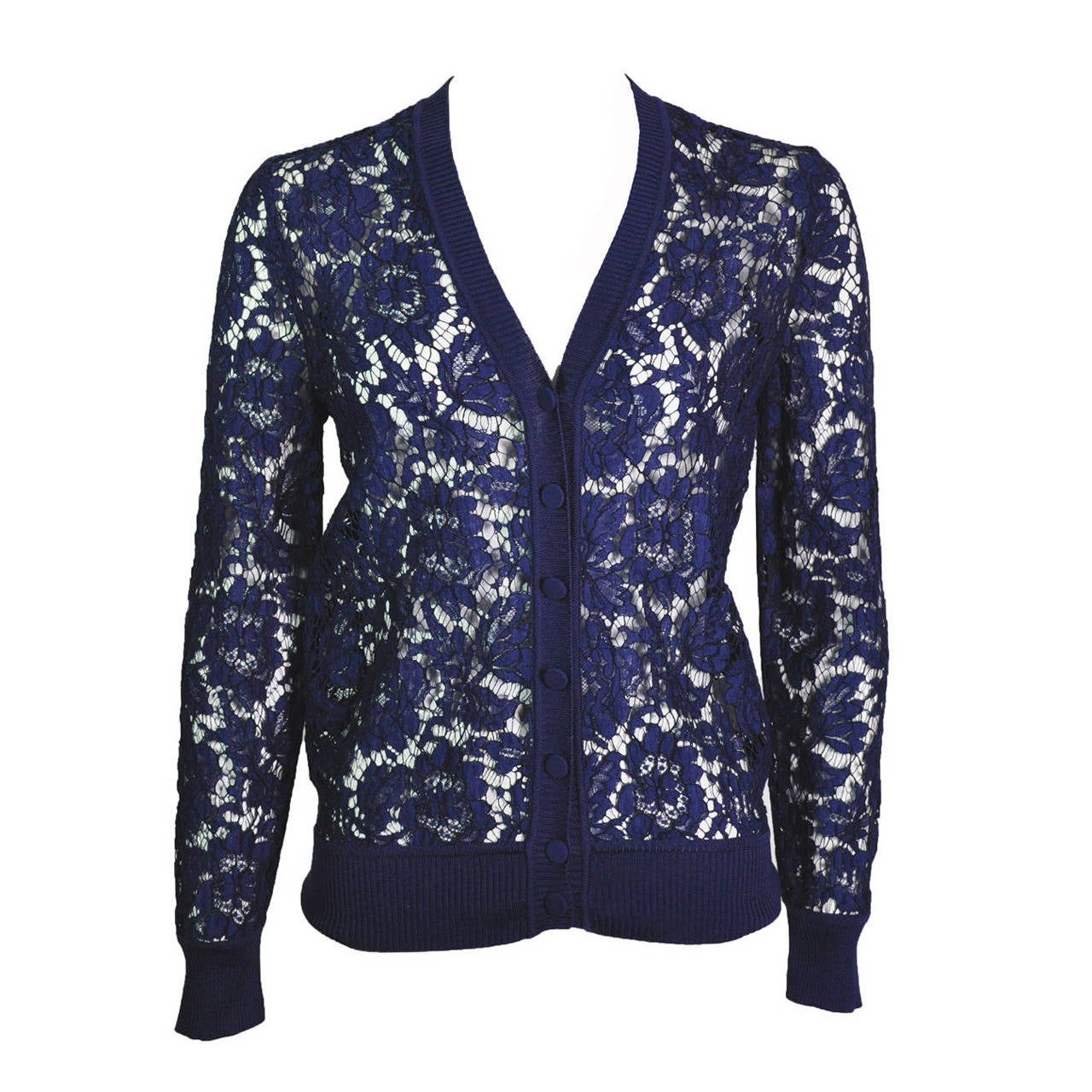 Valentino Navy Cotton Lace Cardigan