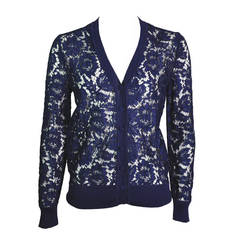 Valentino Navy Cotton Lace Cardigan
