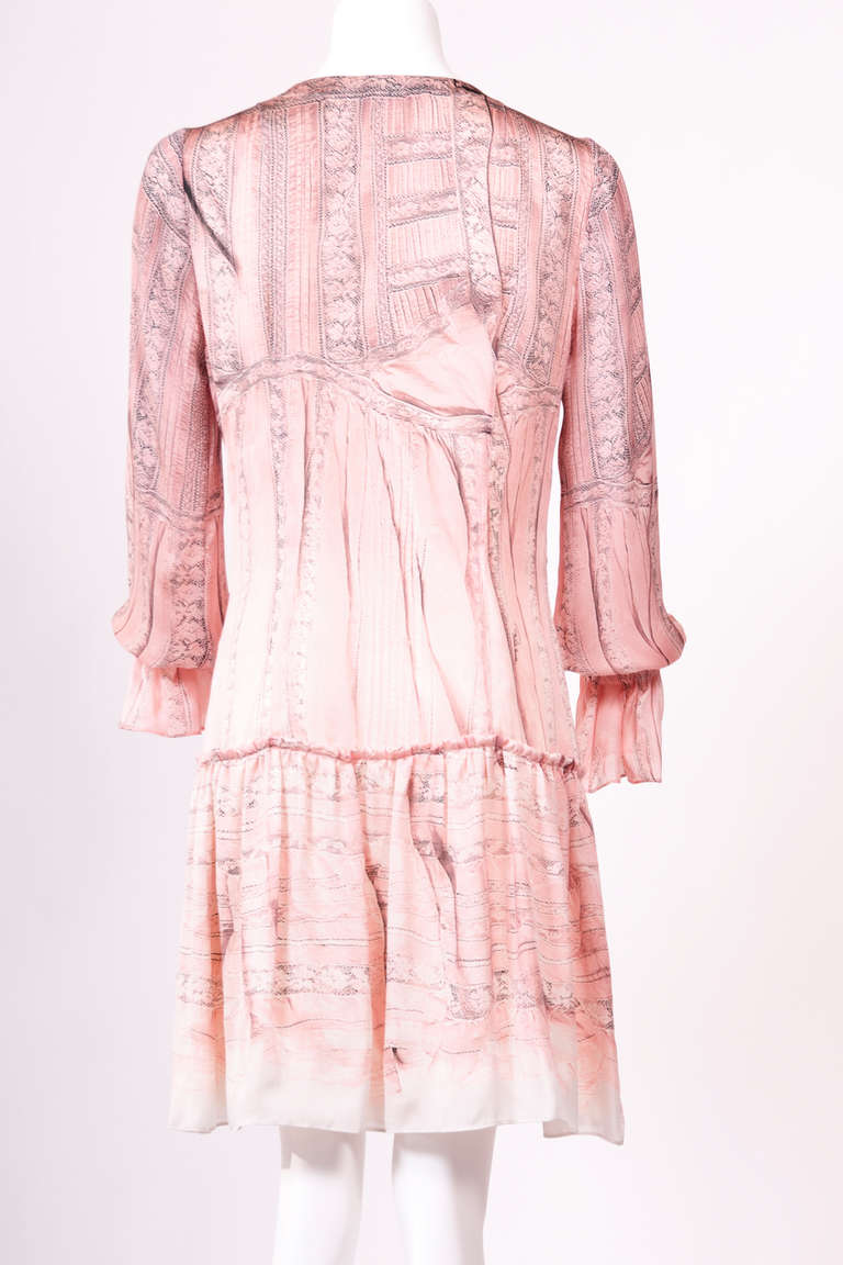 Pink Roberto Cavalli Lace Print Silk Pleasant Dress