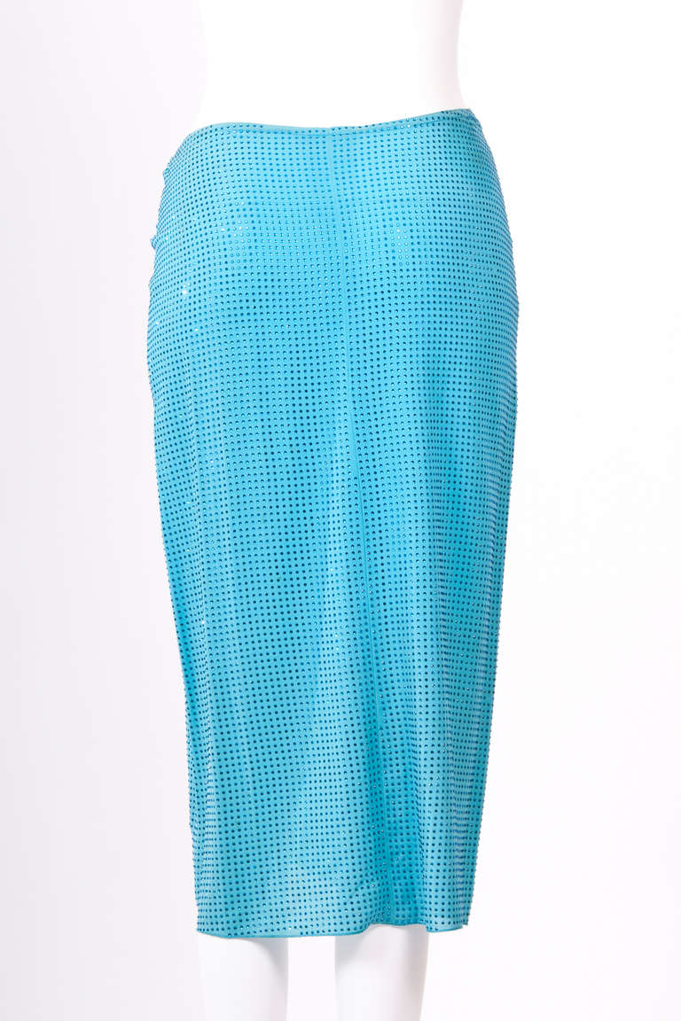 Blue Celine Aquamarine Swarovski Drawstring Skirt