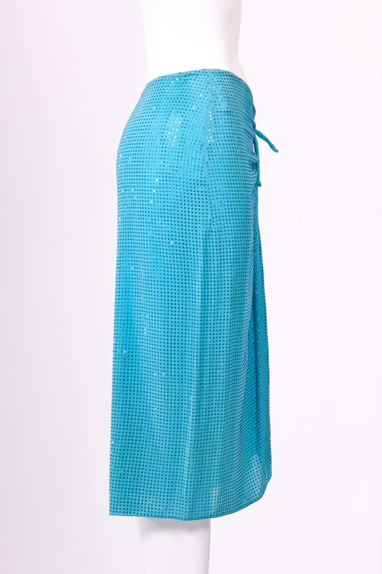 Celine Aquamarine Swarovski Drawstring Skirt In Excellent Condition In Hong Kong, Hong Kong