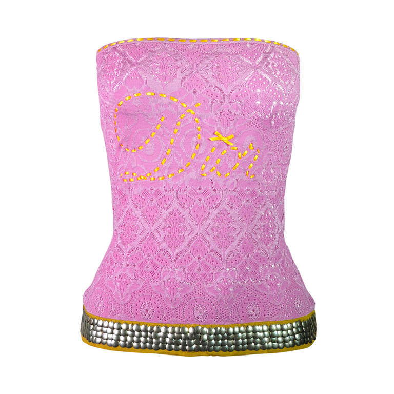 Christian Dior Hot Pink Embroidered and Embellished Jacquard Tube Top For Sale