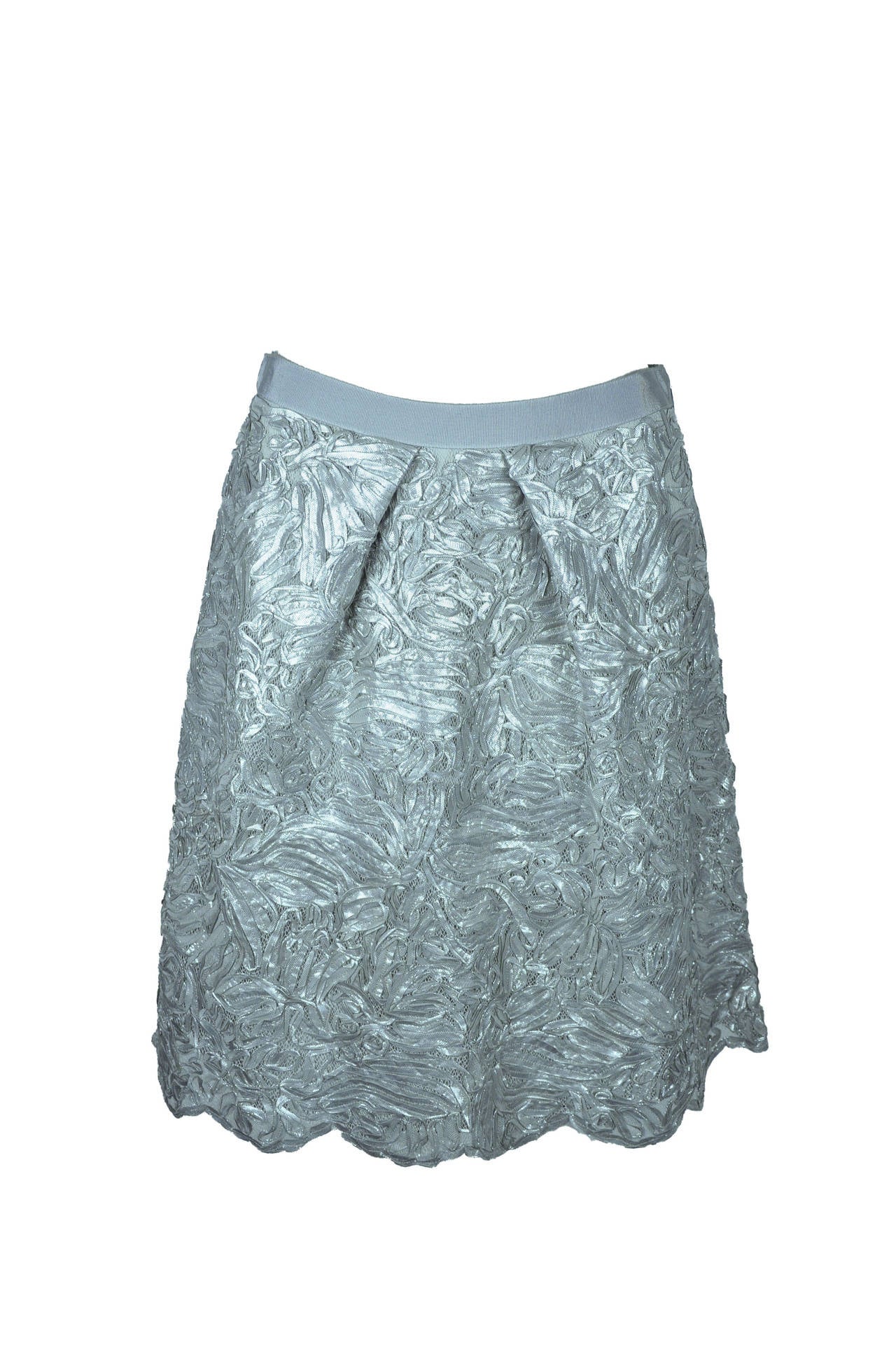 Women's Moschino Silver Grey Embroidered Ribbon Applique Mini Skirt New