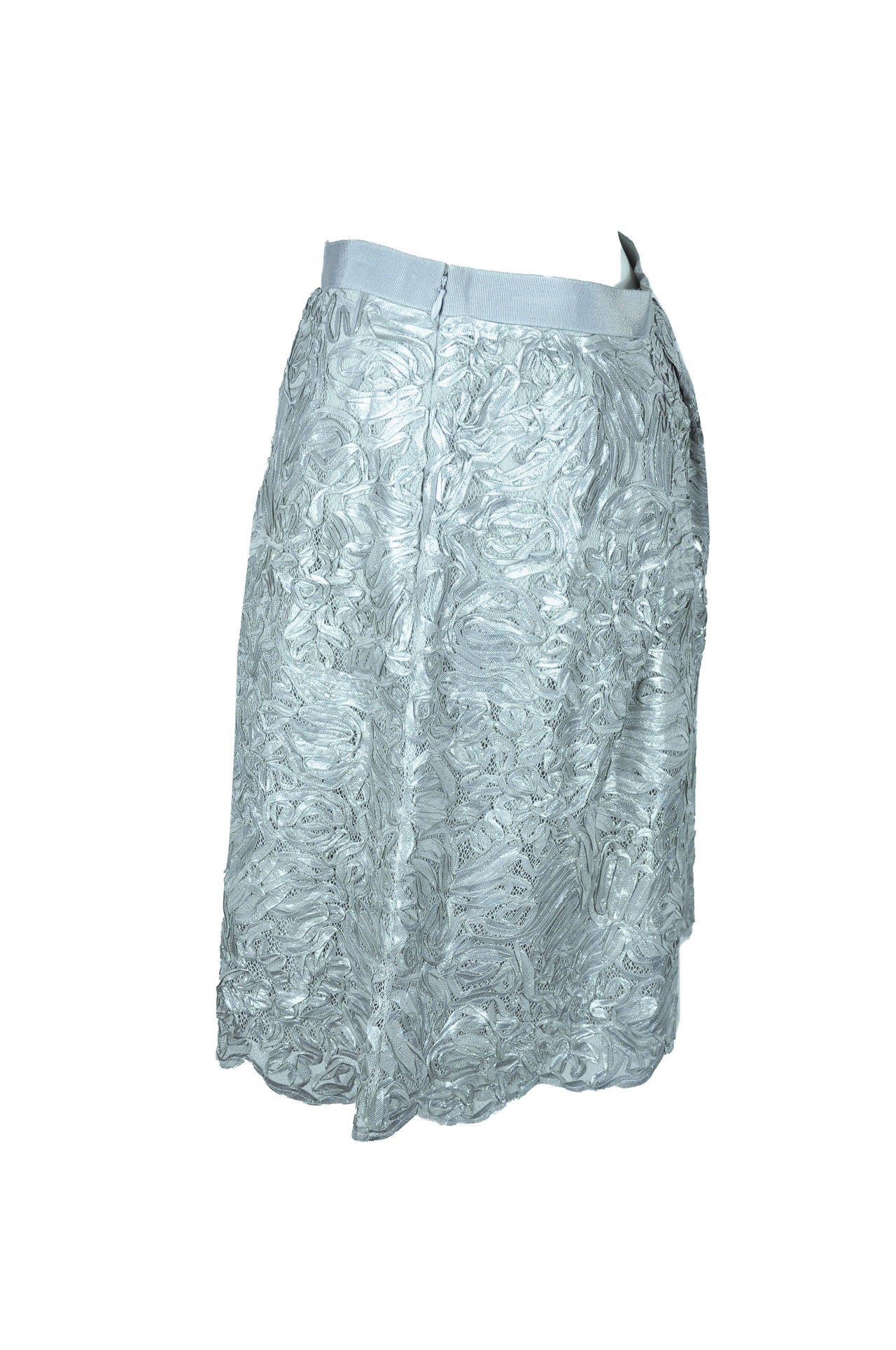 Moschino Silver Grey Embroidered Ribbon Applique Mini Skirt New In New Condition In Hong Kong, Hong Kong