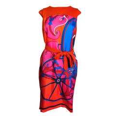 Hermes 2014 F/W Wool and Silk Scarf Print Knitted Dress New FR38