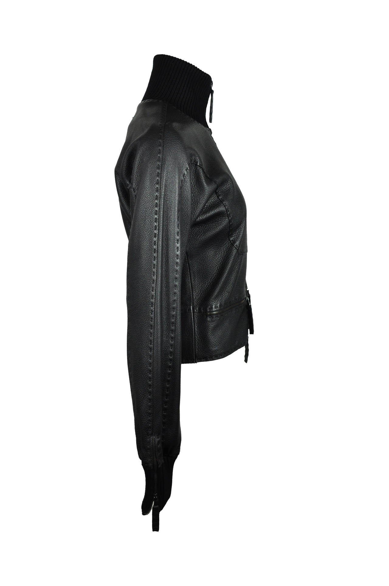 Jean Paul Gaultier Black Deer Leather Bomber Jacket For Sale 2