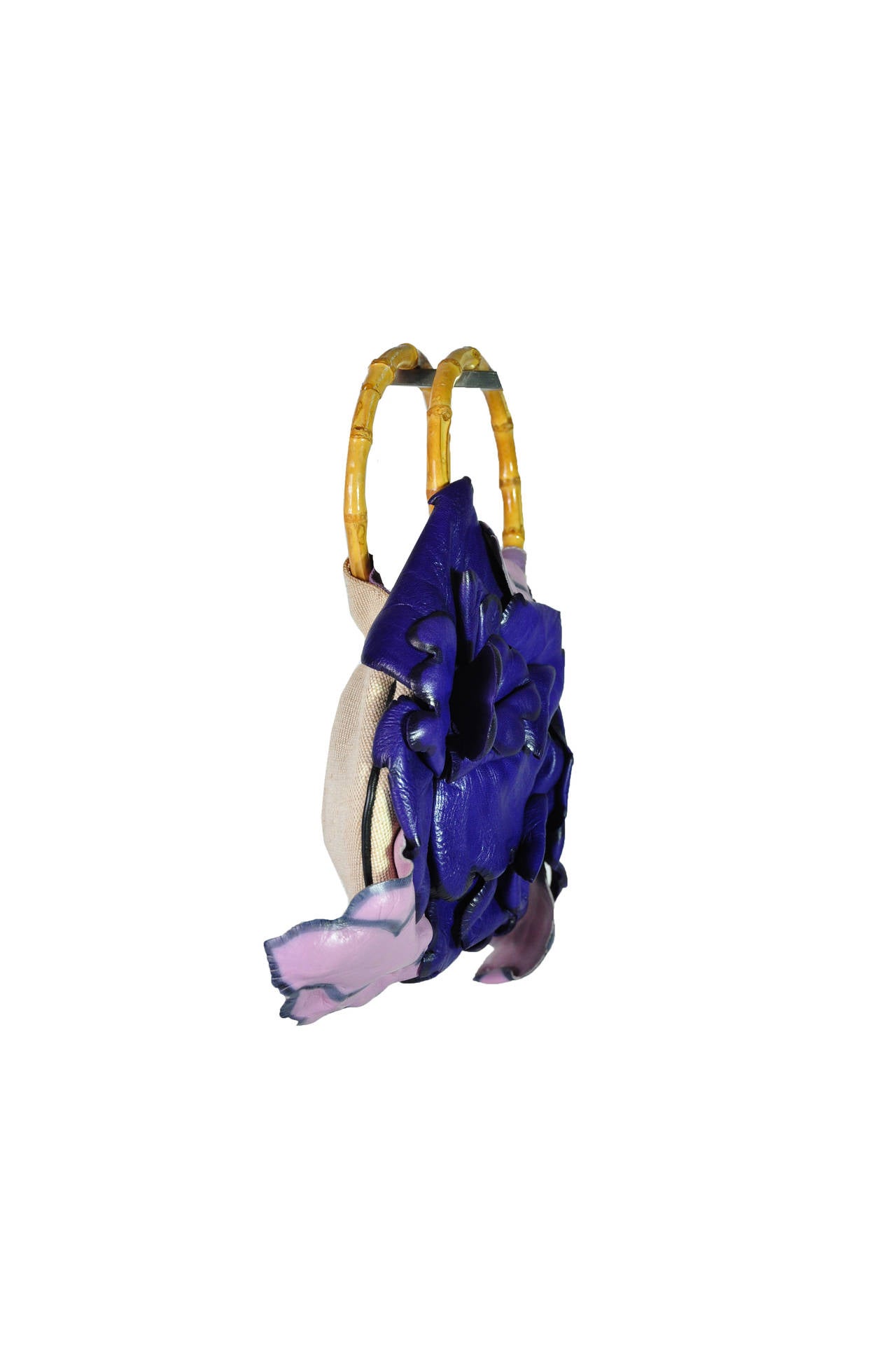 Purple Moschino Mini Canvas Bag with Flower Appliques For Sale