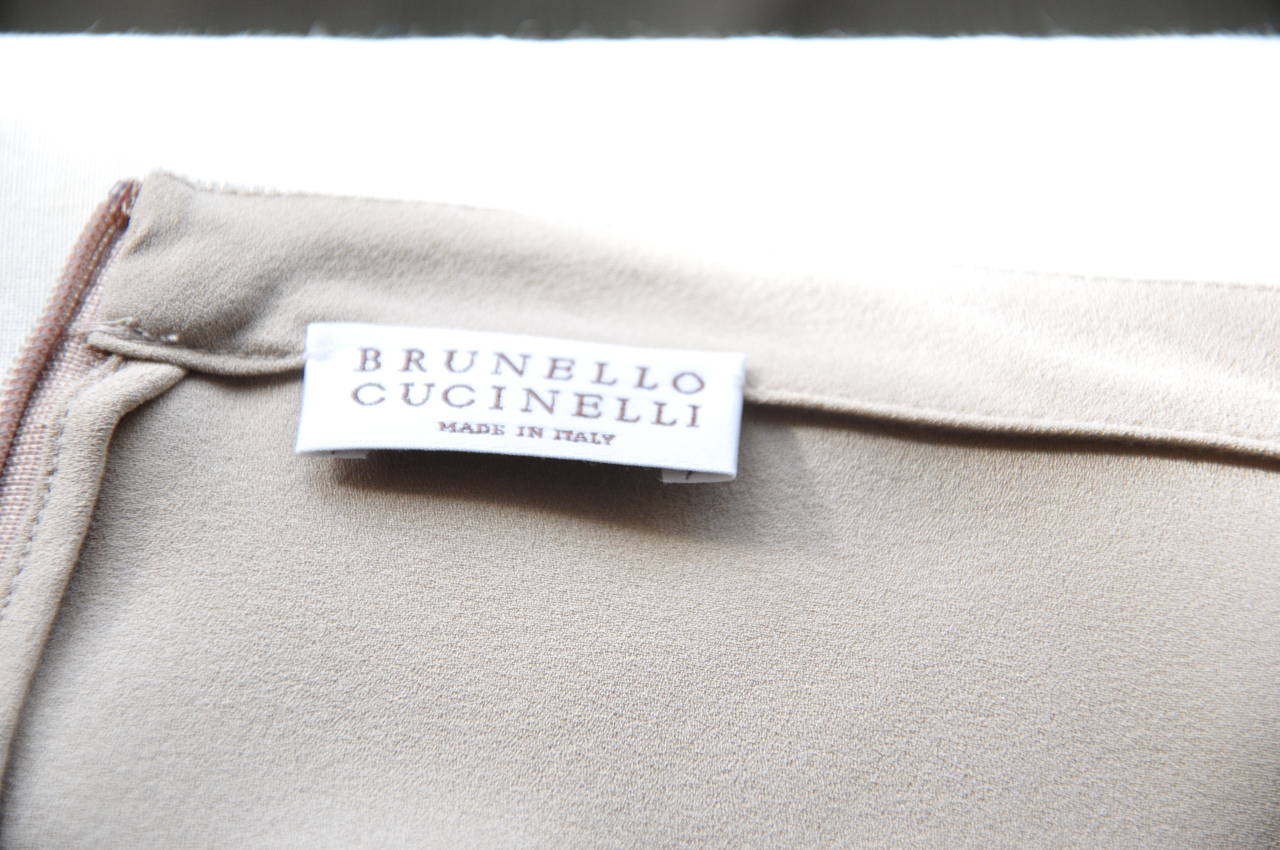 Women's Brunello Cucinelli Taupe silk & Grey Cotton Monili Beaded Collar Dress New For Sale