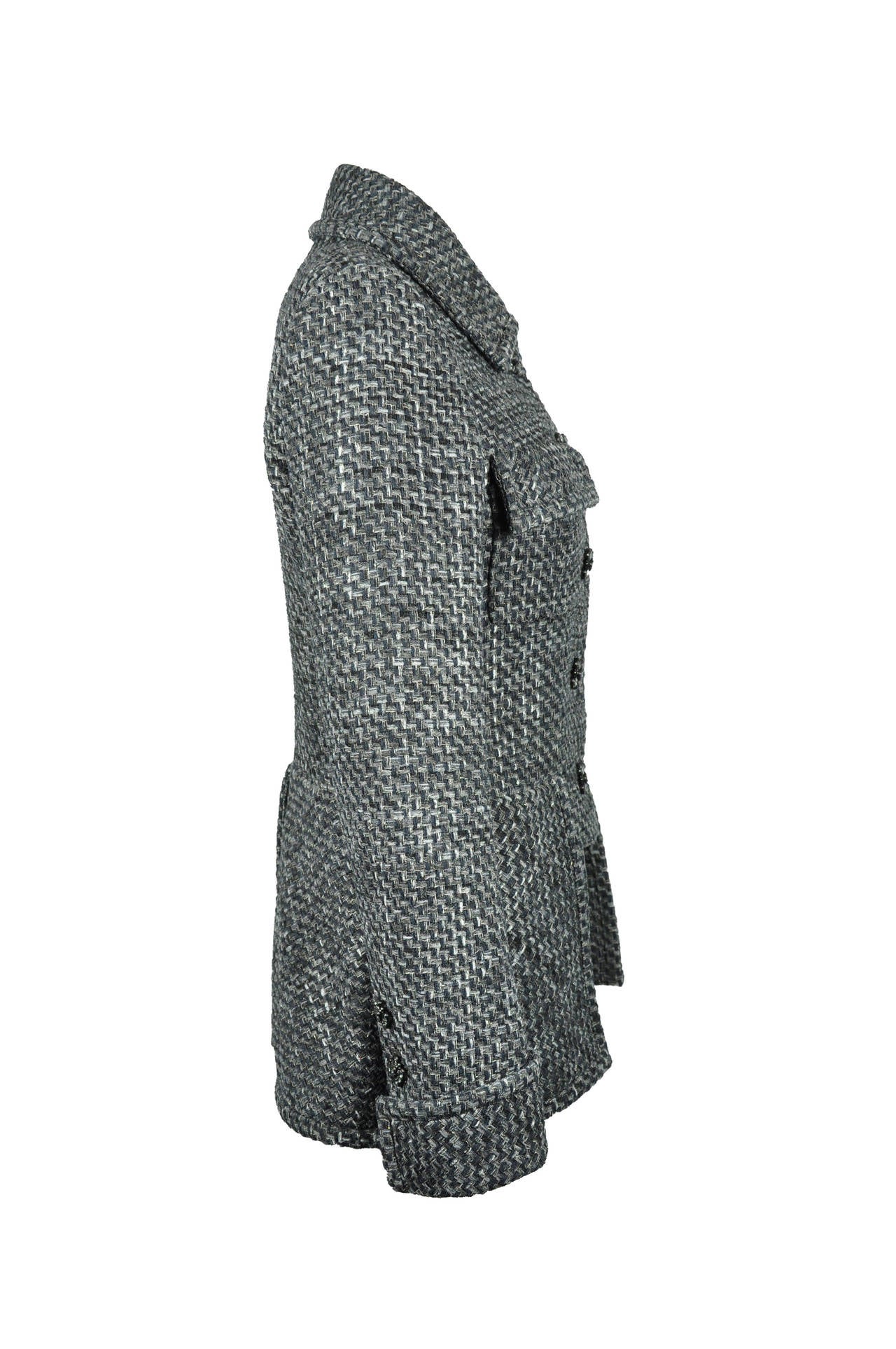 Gray Chanel 2015 S/S Collection Grey/Blue Fantasy Tweed Jacket FR38 For Sale