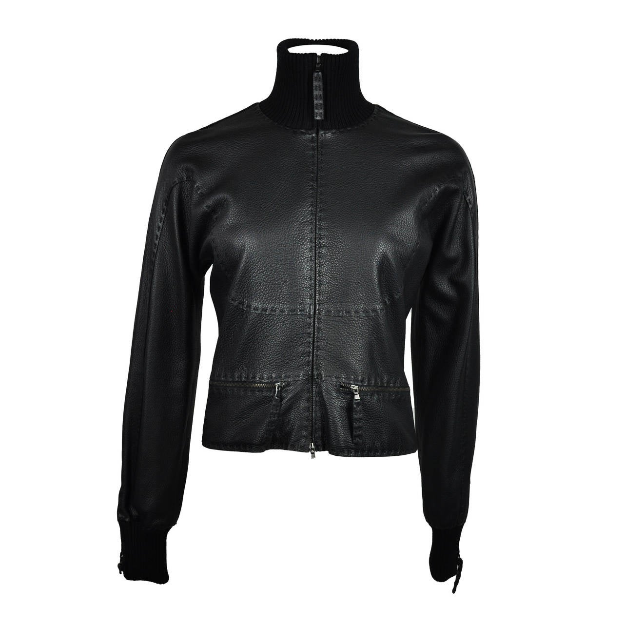 Jean Paul Gaultier Black Deer Leather Bomber Jacket For Sale
