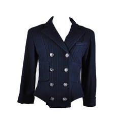 Chanel 2013P Navy Textured Cotton Double Breasted Jacket NWT FR38