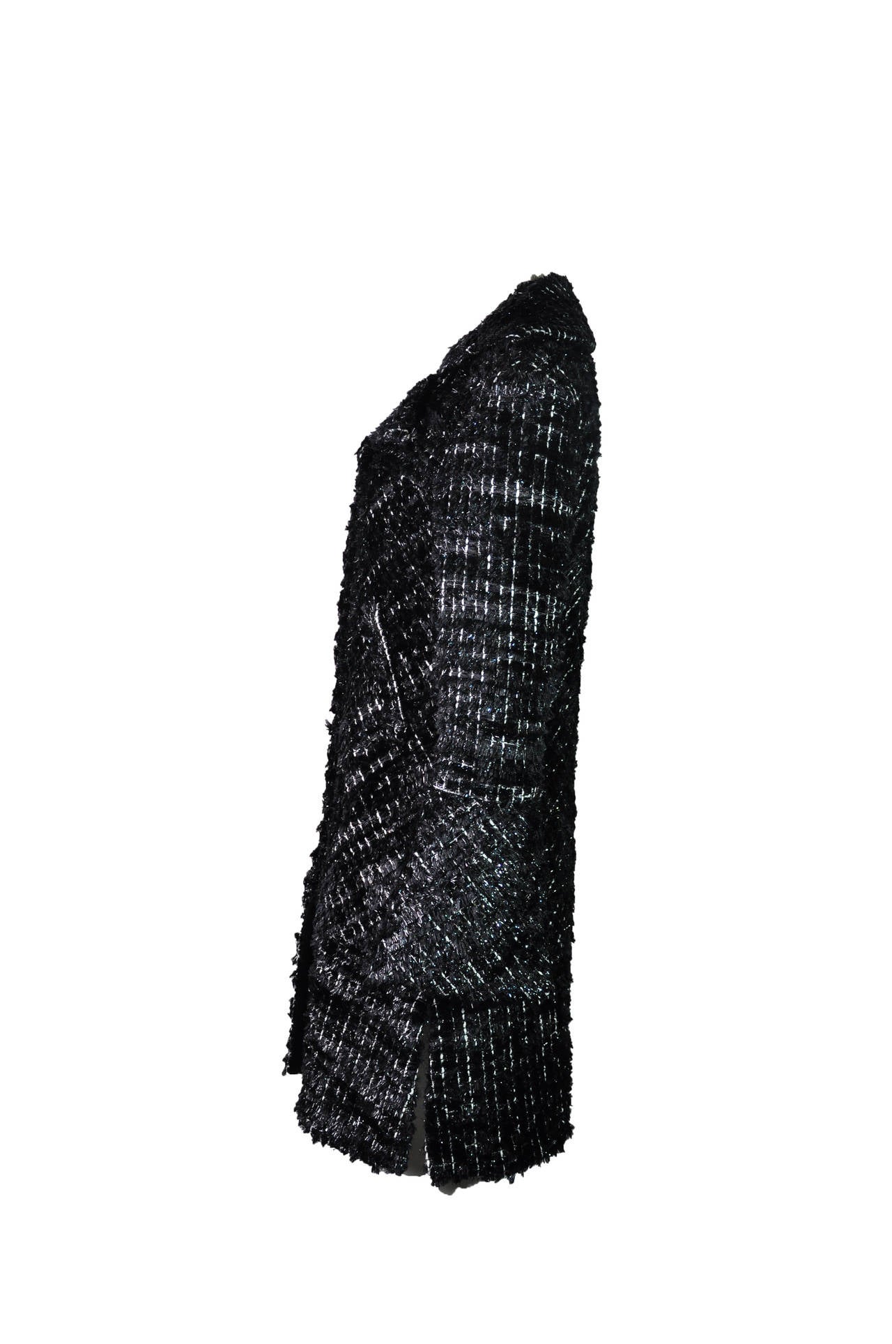 Chanel 2013 F/W Runway Metallic Black and White Fringed Tweed Jacket ...