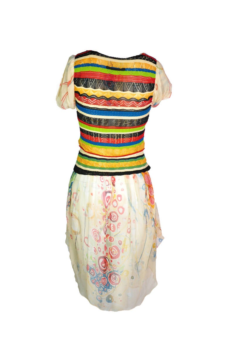 Beige Jean Paul Gaultier Multi-color Knit and Silk Pleasant Dress For Sale