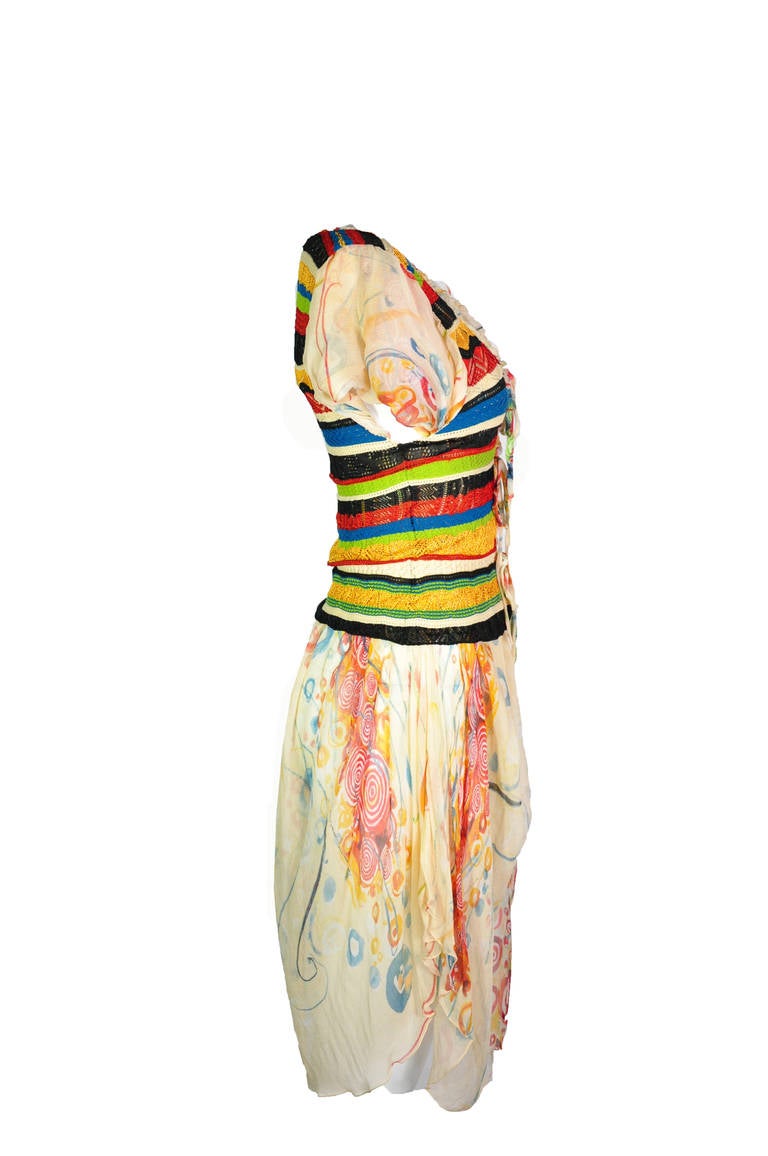 Jean Paul Gaultier Multi-color Knit and Silk Pleasant Dress In Excellent Condition For Sale In Hong Kong, Hong Kong