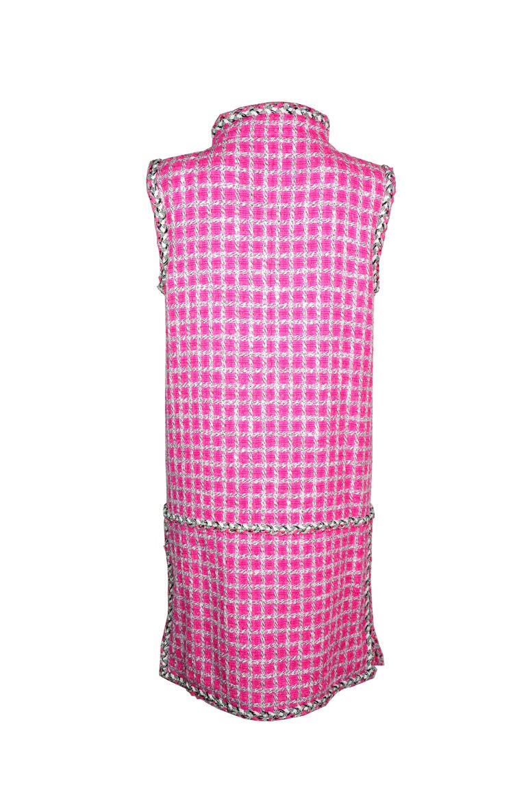 Pink Chanel 2014 SS Runway Multi-color Tweed Sleeveless Dress FR40