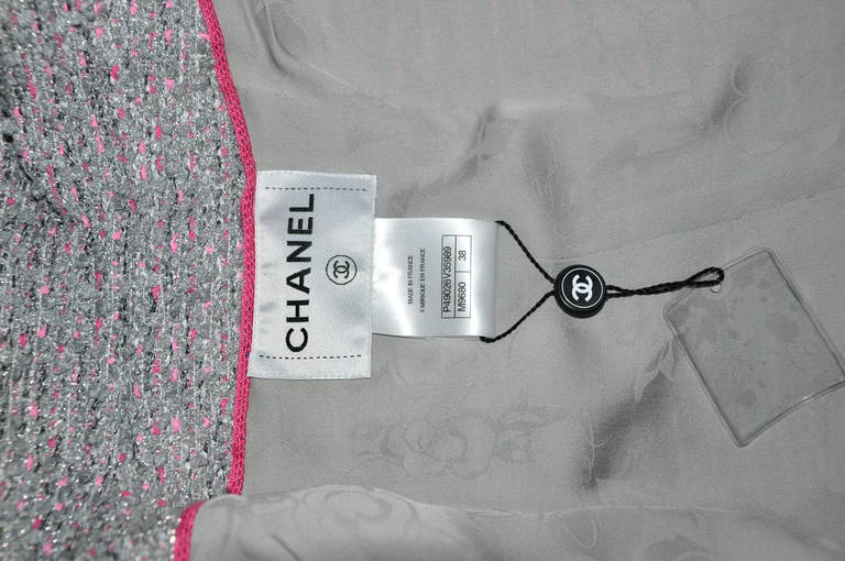 Chanel 2014 S/S Silver Grey and Pink Fantasy Tweed Jacket FR38 2