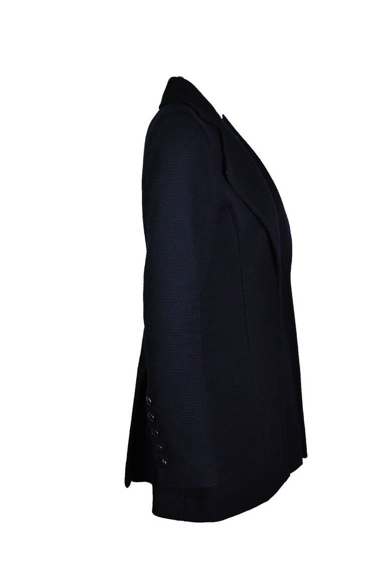 Chanel 2014 Cruise Collection Navy Texture Cotton Jacket FR38 In Excellent Condition In Hong Kong, Hong Kong