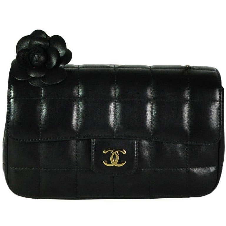 Chanel Black Camellia Mini Cross Body Leather Flap Bag
